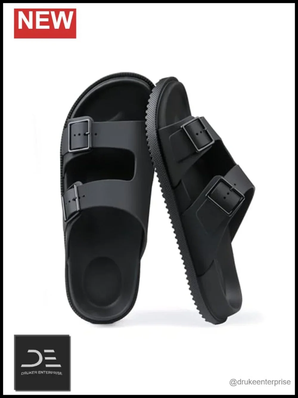 Men's Comfort Slides with Arch Support - Adjustable Buckle Straps & Lightweight